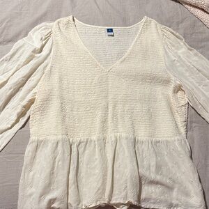 Old Navy Cream Textured V-Neck Blouse